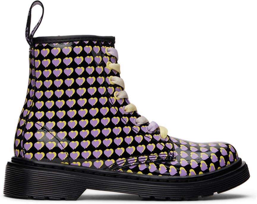 Dr. Martens Kids Black 1460 Heart Printed Big Kids Boots - Picture 5