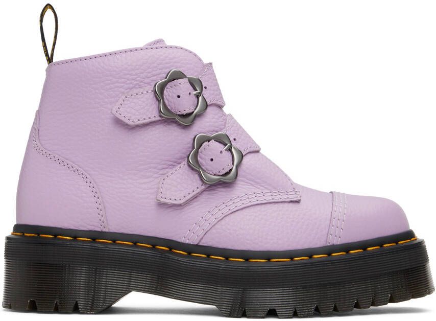 Dr. Martens Purple Devon Flower Buckle Platform Boots - Picture 5