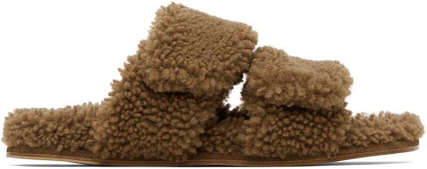 Dries Van Noten Beige Shearling Platform Slide Sandals - Picture 5