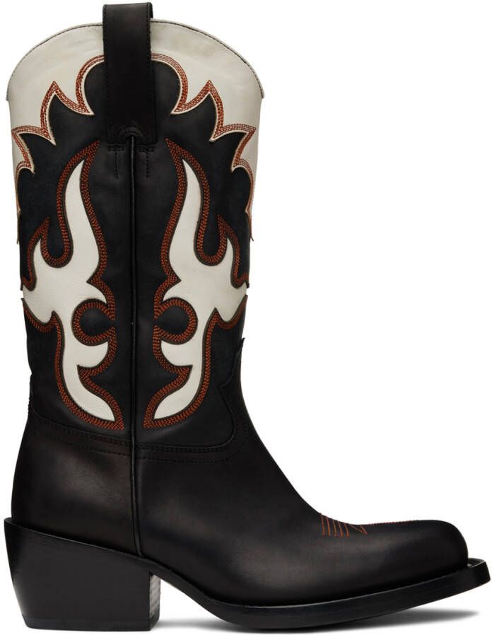 Dries Van Noten Black & White Cowboy Chelsea Boots - Picture 5