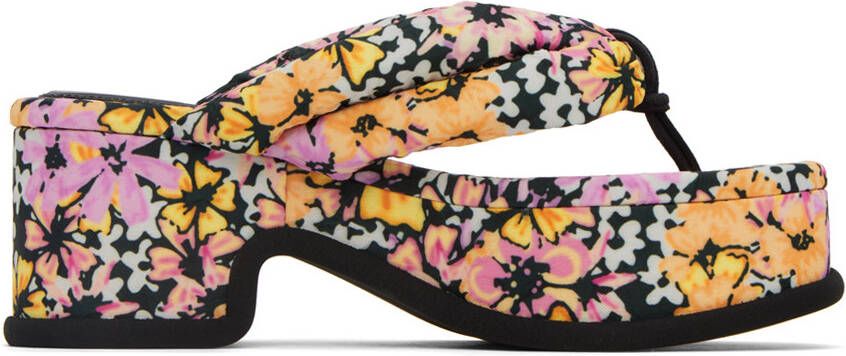 Dries Van Noten Black Floral Platform Heeled Sandals - Picture 5