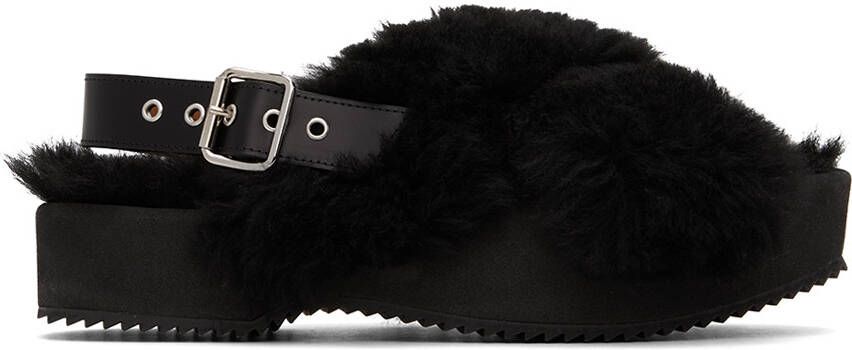 Dries Van Noten Black Fur Platform Sandals