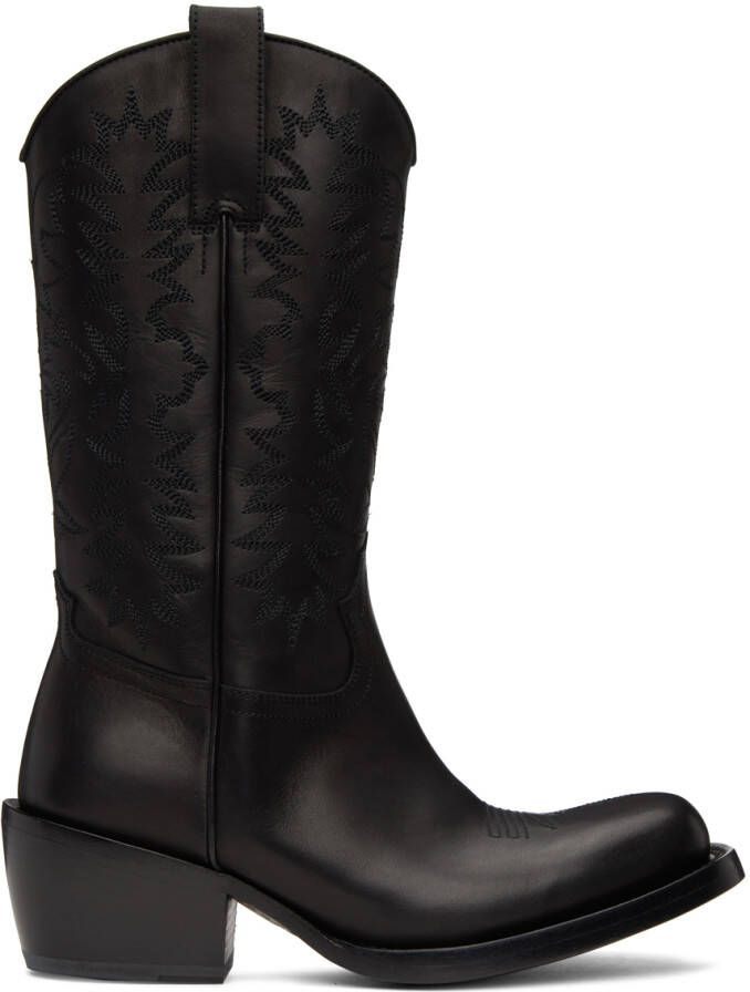 Dries Van Noten Black Leather Cowboy Boots - Picture 3