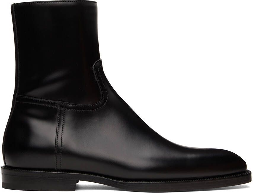 Dries Van Noten Black Leather Zip-Up Boots