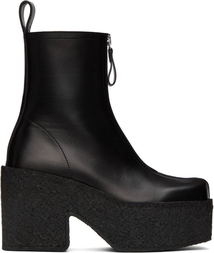 Dries Van Noten Black Zip-Up Platform Ankle Boots