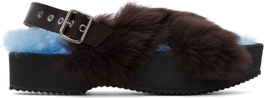 Dries Van Noten Blue & Black Furry Sandals