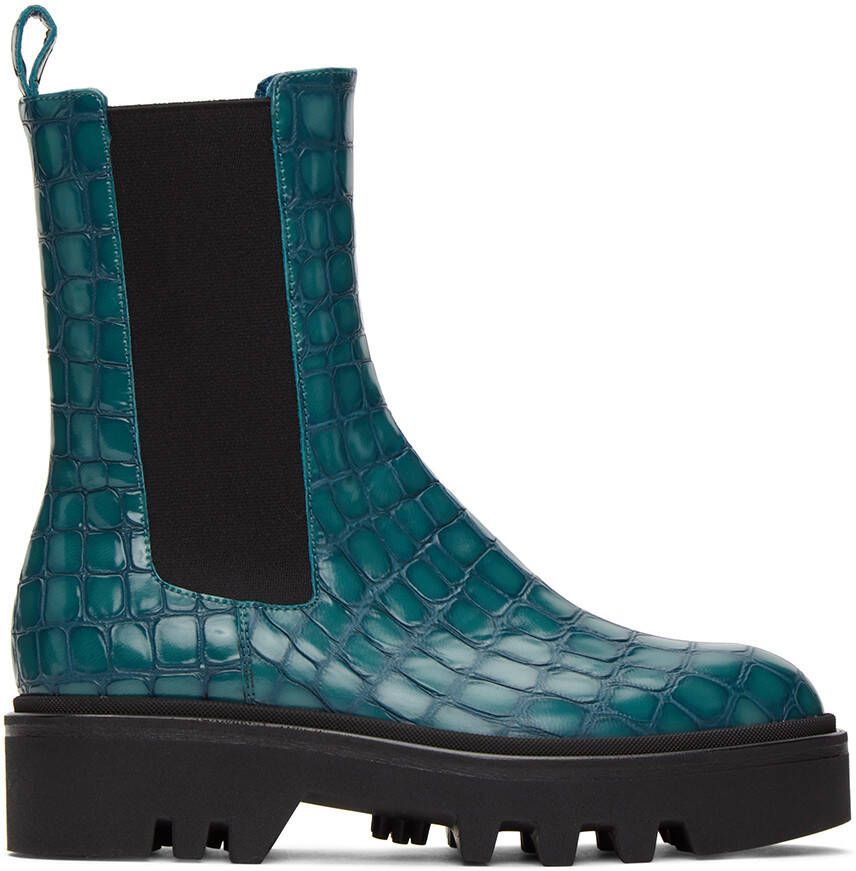 Dries Van Noten Blue Croc Chelsea Boots - Picture 4