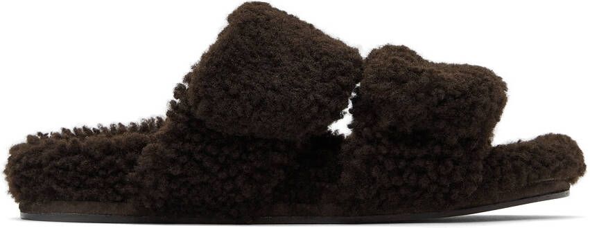 Dries Van Noten Brown Shearling Platform Slide Sandals - Picture 4