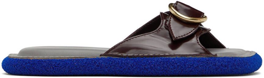 Dries Van Noten Burgundy & Grey Leather Flat Sandals - Picture 5