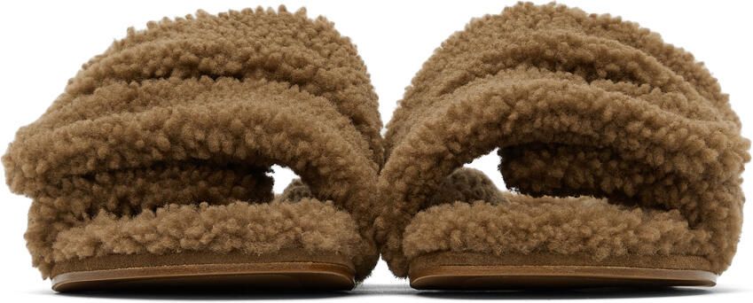 Dries Van Noten Beige Shearling Platform Slide Sandals - Picture 3
