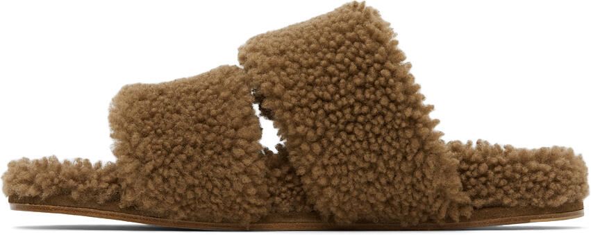 Dries Van Noten Beige Shearling Platform Slide Sandals - Picture 4