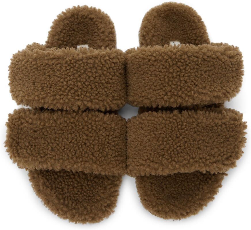 Dries Van Noten Beige Shearling Platform Slide Sandals