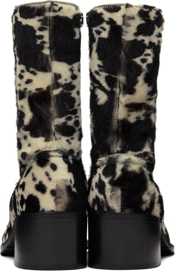 Dries Van Noten Black & White Cow Print Zip Up Boots - Picture 3