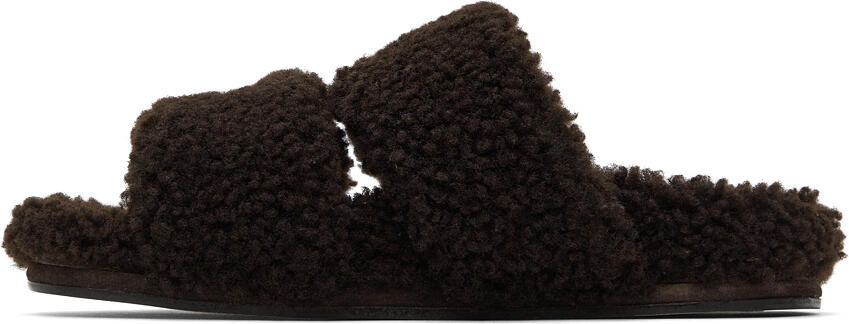 Dries Van Noten Brown Shearling Platform Slide Sandals - Picture 3