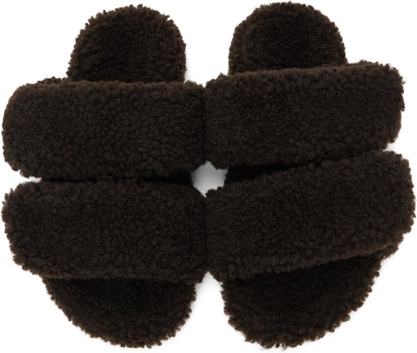 Dries Van Noten Brown Shearling Platform Slide Sandals