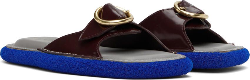 Dries Van Noten Burgundy & Grey Leather Flat Sandals - Picture 2