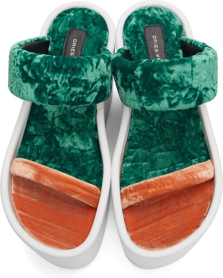 Dries Van Noten Green & Orange Chunky Heeled Sandals - Picture 2