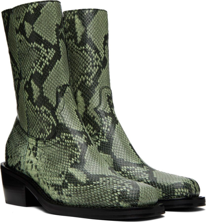 Dries Van Noten Green Snakeprint Boots - Picture 2