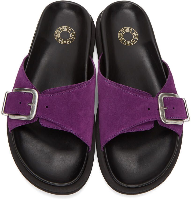 Dries Van Noten Purple Suede Slip-On Sandals