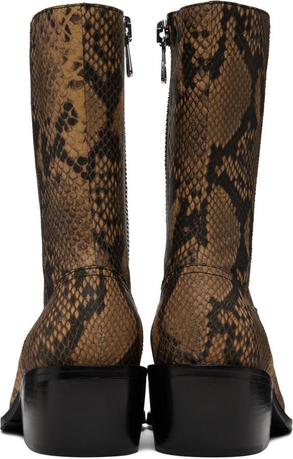 Dries Van Noten Tan Snake-Embossed Boots - Picture 5