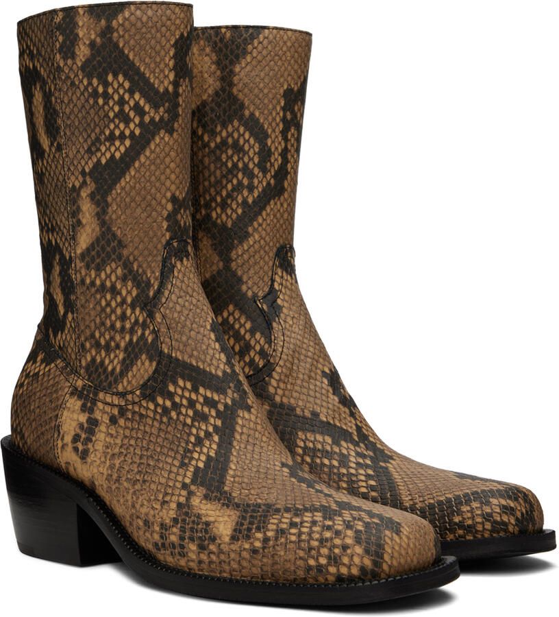 Dries Van Noten Tan Snake-Embossed Boots - Picture 3