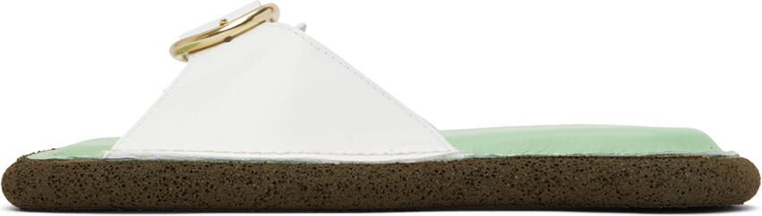 Dries Van Noten White & Green Leather Flat Sandals - Picture 4
