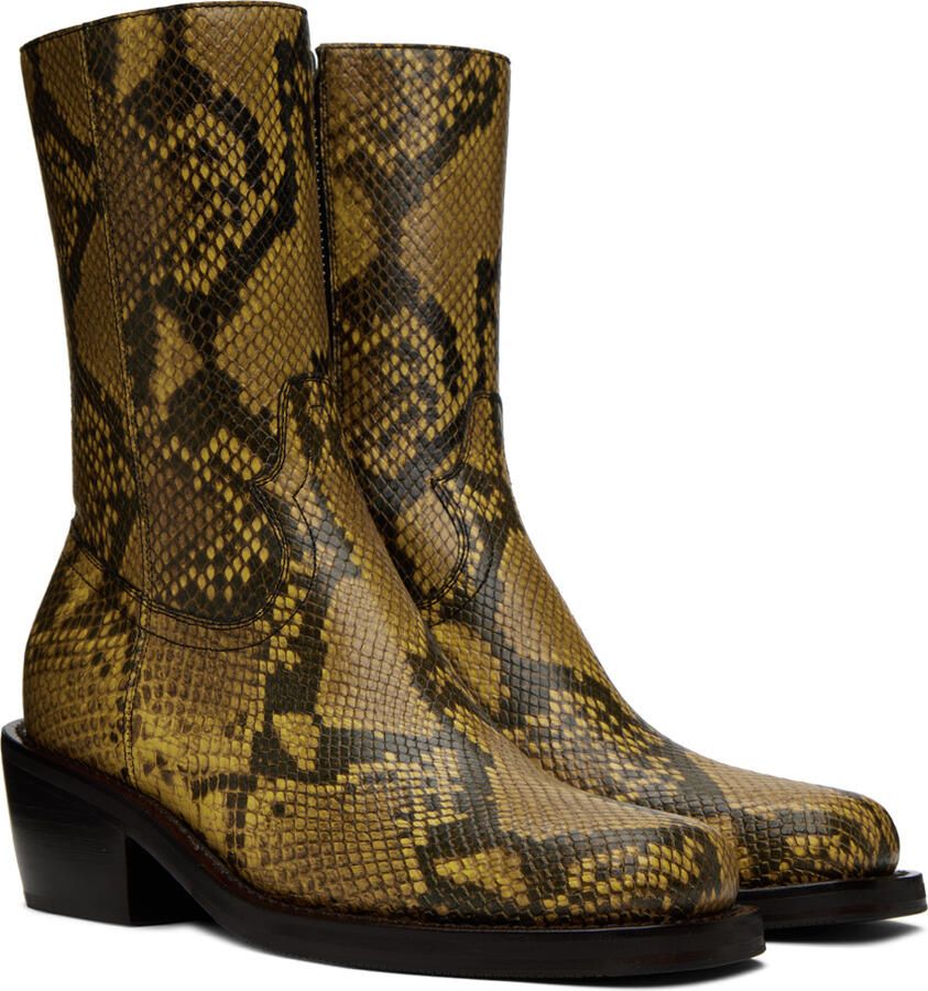 Dries Van Noten Yellow Snake Boots