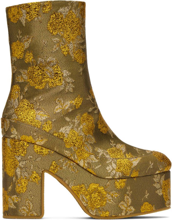 Dries Van Noten Gold Jacquard Boots - Picture 2