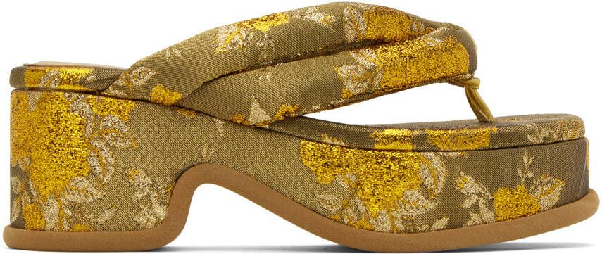 Dries Van Noten Gold Jacquard Heeled Sandals - Picture 4
