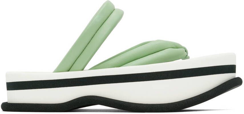 Dries Van Noten Green & White Leather Flat Sandals