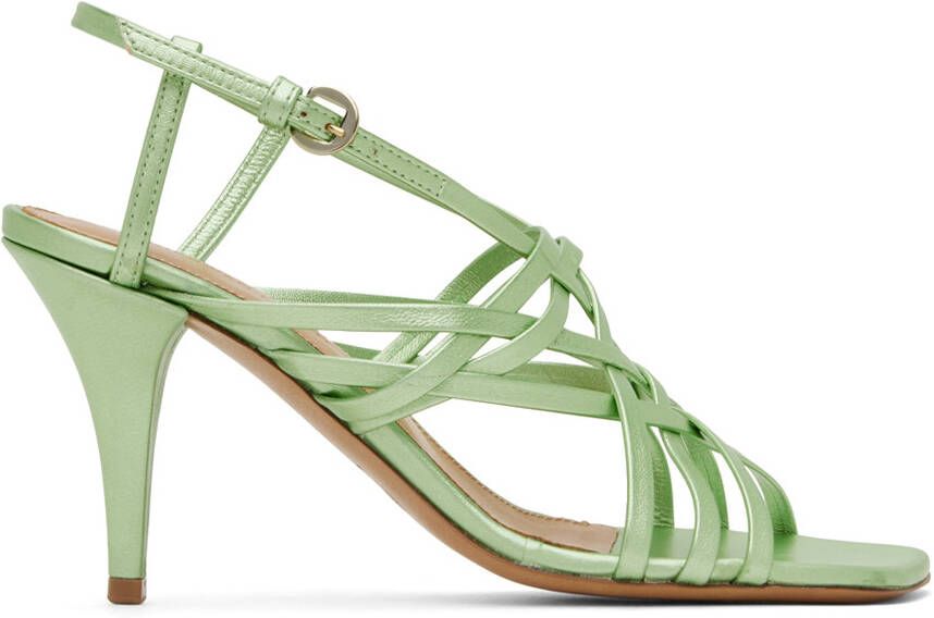 Dries Van Noten Green Leather Heeled Sandals - Picture 5