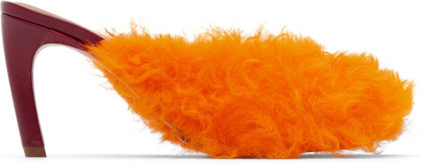 Dries Van Noten Orange Furry Heels - Picture 5