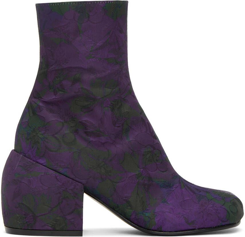 Dries Van Noten Purple Floral Zip Boots - Picture 5