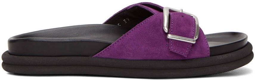 Dries Van Noten Purple Suede Slip-On Sandals - Picture 5