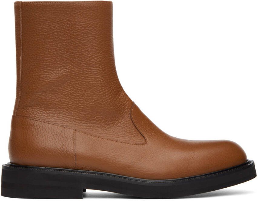Dries Van Noten Tan Leather Zip-Up Boots