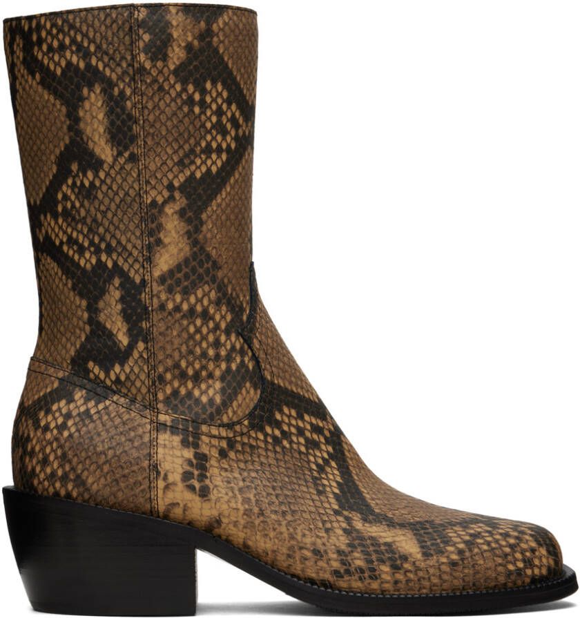 Dries Van Noten Tan Snake-Embossed Boots