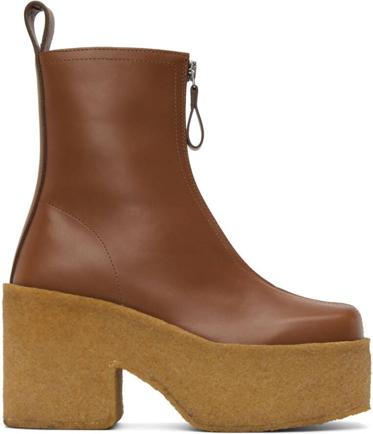 Dries Van Noten Tan Zip-Up Platform Ankle Boots
