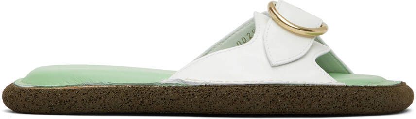 Dries Van Noten White & Green Leather Flat Sandals - Picture 5