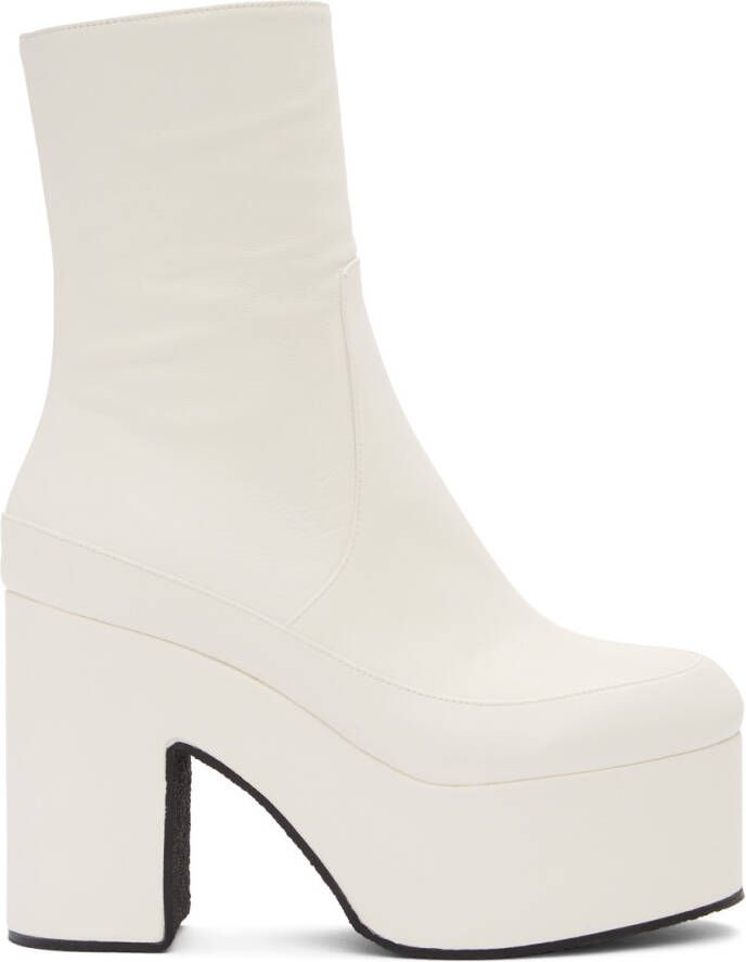 Dries Van Noten White Leather Platform Heeled Ankle Boots - Picture 2