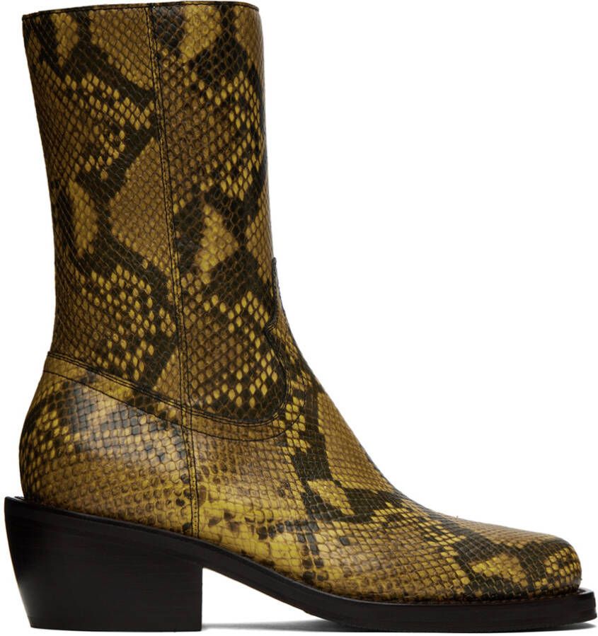 Dries Van Noten Yellow Snake Boots - Picture 5