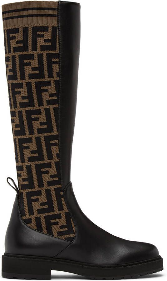 Fendi Brown & Black 'Forever ' Rockoko Tall Boots - Picture 4