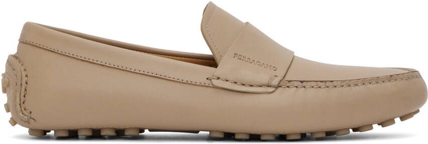 Ferragamo Beige Saddle Driver Loafers - Picture 5