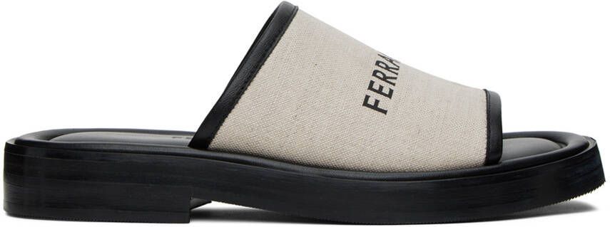 Ferragamo Black & Beige Logo Slides - Picture 4