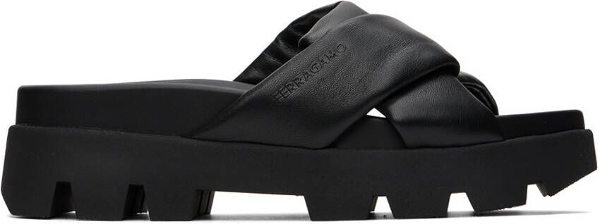 Ferragamo Black Sporty Origami Knot Slides - Picture 5
