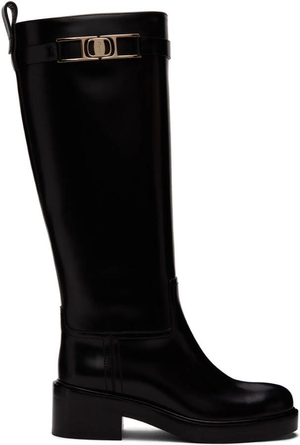 Ferragamo Black Vara Chain Tall Boots - Picture 5