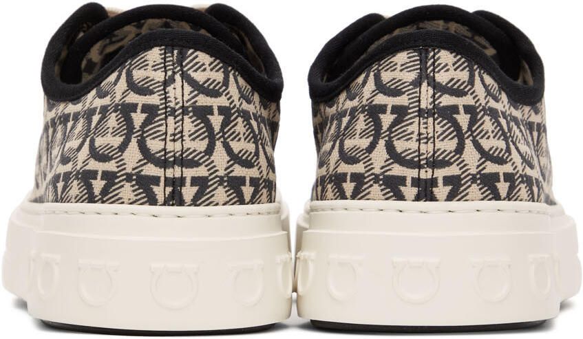 Salvatore Ferragamo Beige & Black Gancini Sneakers