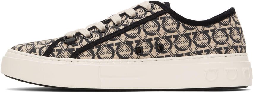 Salvatore Ferragamo Beige & Black Gancini Sneakers - Picture 4