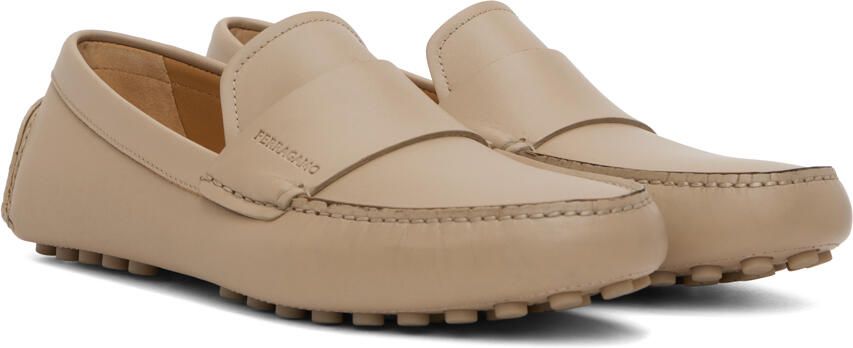 Ferragamo Beige Saddle Driver Loafers - Picture 2