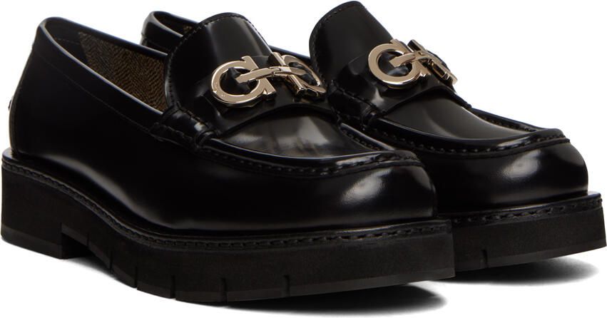 Ferragamo Black Gancini Loafers