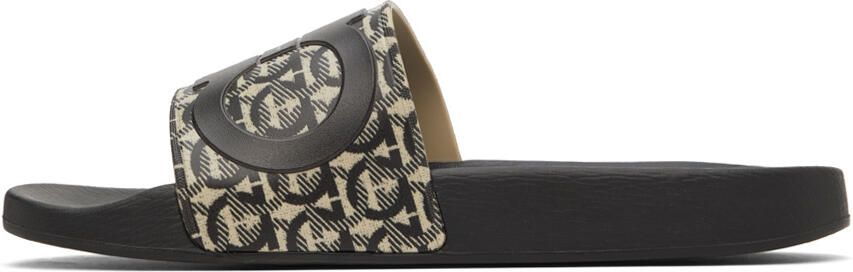 Salvatore Ferragamo Black & Beige Gancini Slides - Picture 5